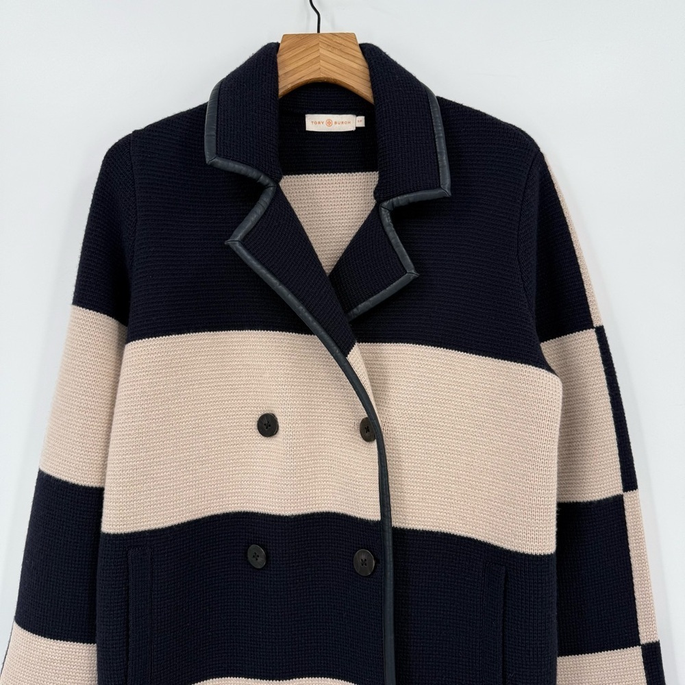Tory Burch Nautical Colorblock Heavyweight Merino Wool Double Breasted Coat S - Picture 5 of 12